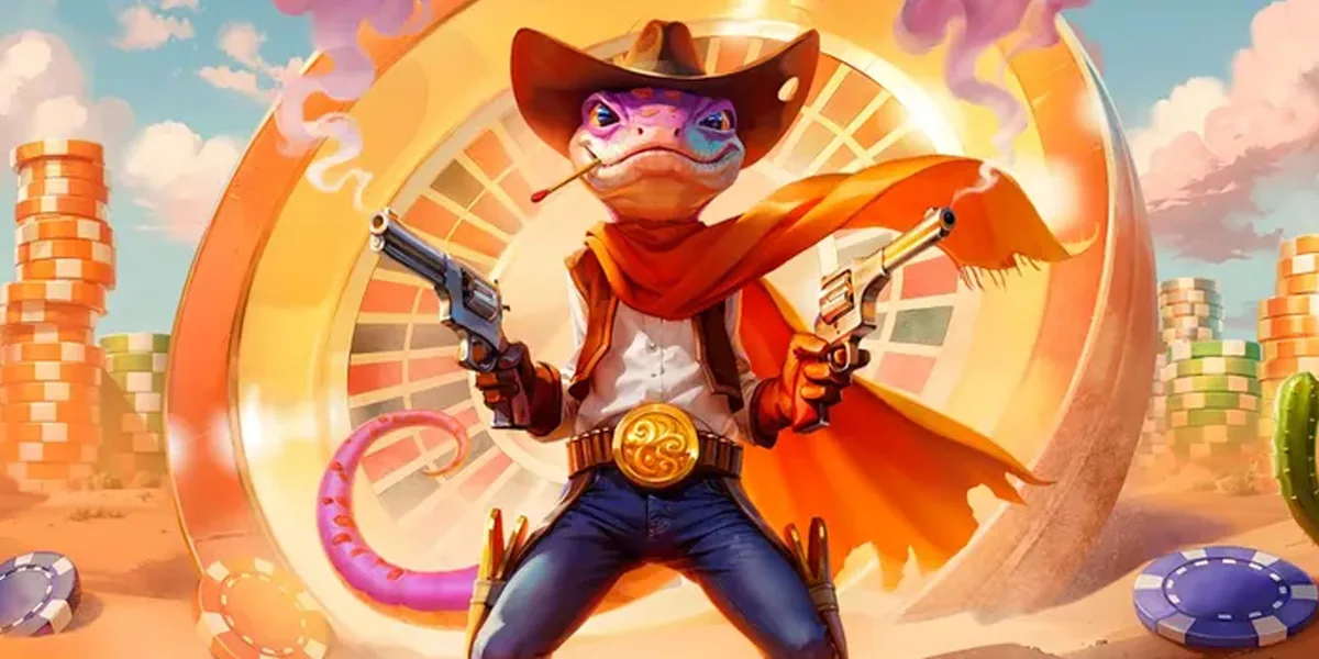 Mascotte Lizaro devant une roulette annonçant le pack de bienvenue