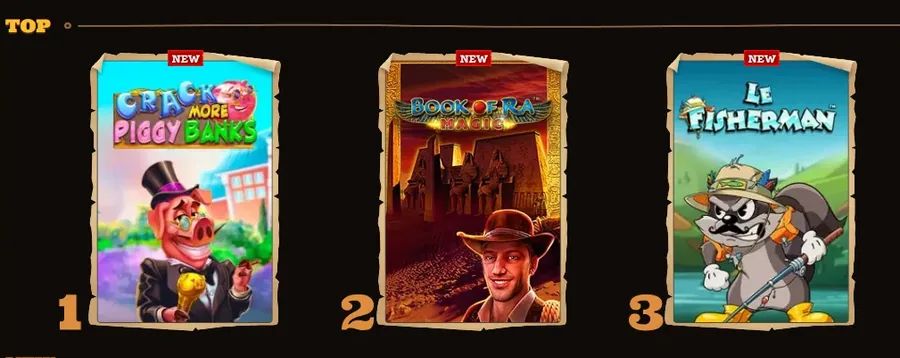 Sélection Top du lobby Lizaro avec trois jeux classés